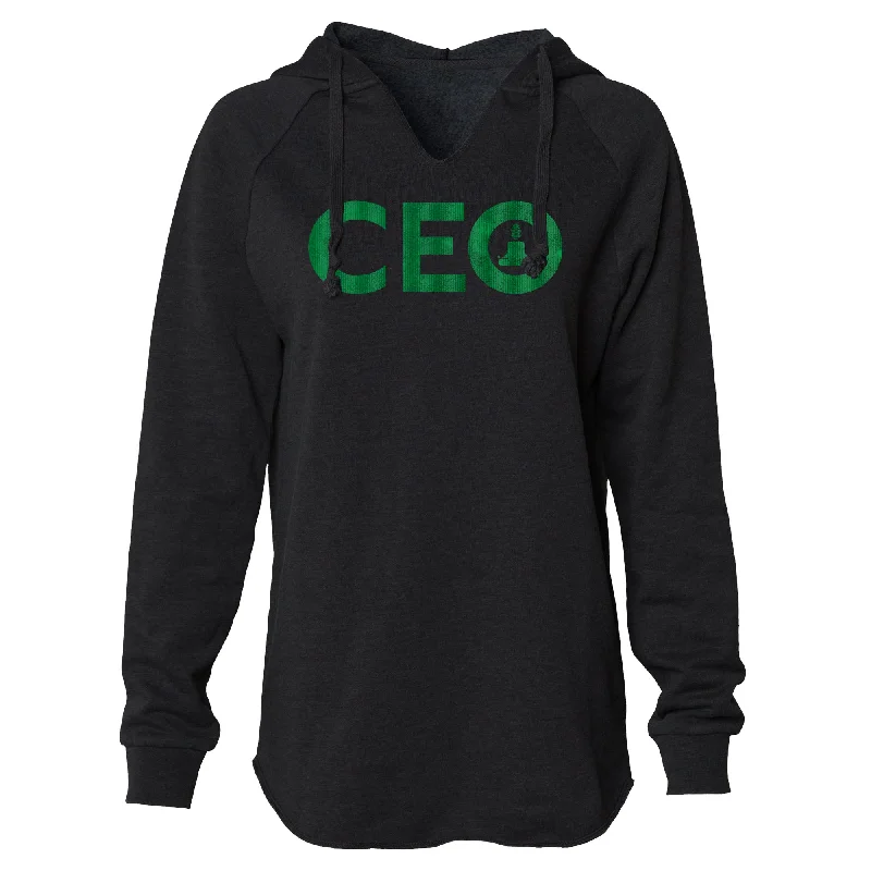 Sevan CEO Women's Green Grunge Hoodie Hoodie with Hem Raw Edge Edgy Unfinished