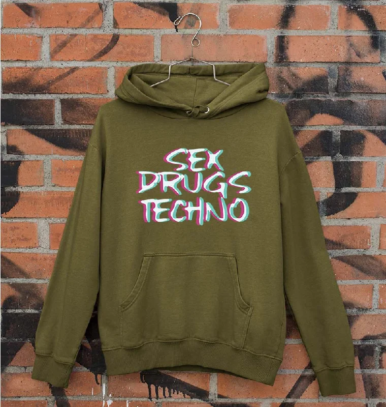 Sex Drugs Techno Unisex Hoodie for Men/Women Hoodie with Tied Waist Feminine Flattering