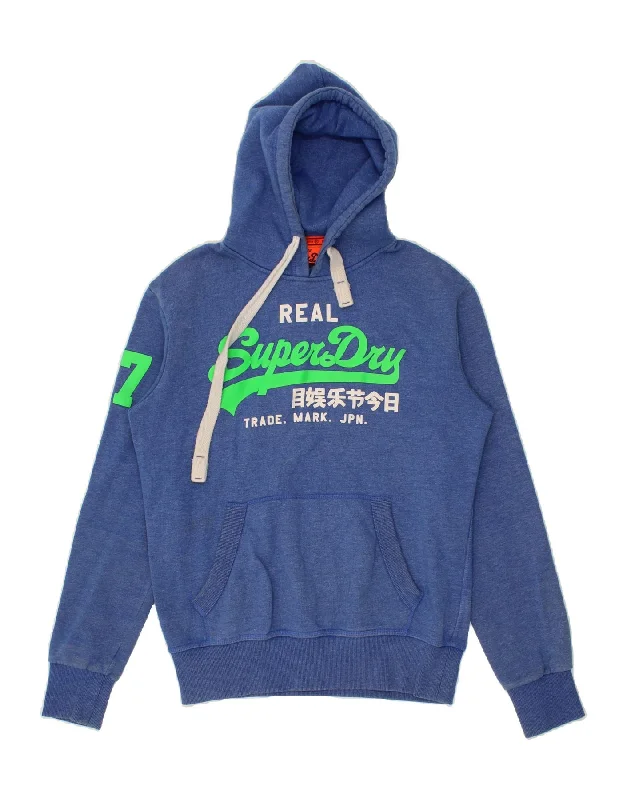 SUPERDRY Mens Graphic Hoodie Jumper Medium Blue Cotton Hoodie with High-Low Hem Asymmetrical Trendy SUPERDRY Mens Graphic Hoodie Jumper Medium Blue Cotton Hoodie with High-Low Hem Asymmetrical Trendy
