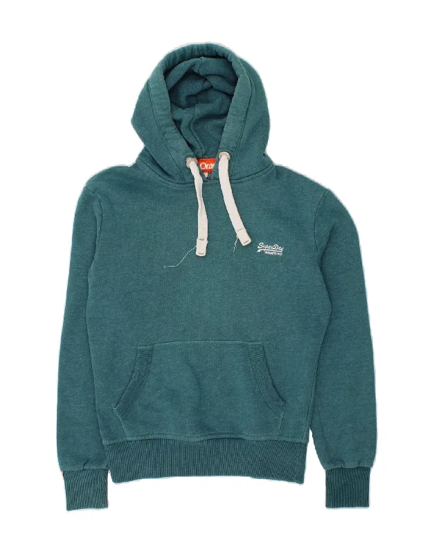 SUPERDRY Mens Hoodie Jumper Small Green Cotton Hoodie with Velcro Closure Adjustable Secure