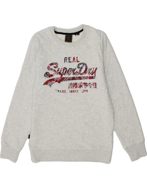 SUPERDRY Womens Graphic Sweatshirt Jumper UK 18 XL Grey Cotton Hoodie with Cropped Fit Short Trendy