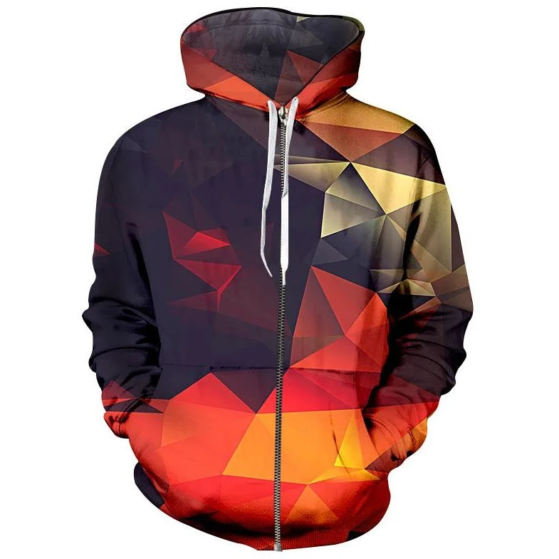 Unisex 3D Geometric Shapes Zip-Up Hoodie Hoodie with Drawstring Waist Adjustable Fitted Unisex 3D Geometric Shapes Zip-Up Hoodie Hoodie with Drawstring Waist Adjustable Fitted