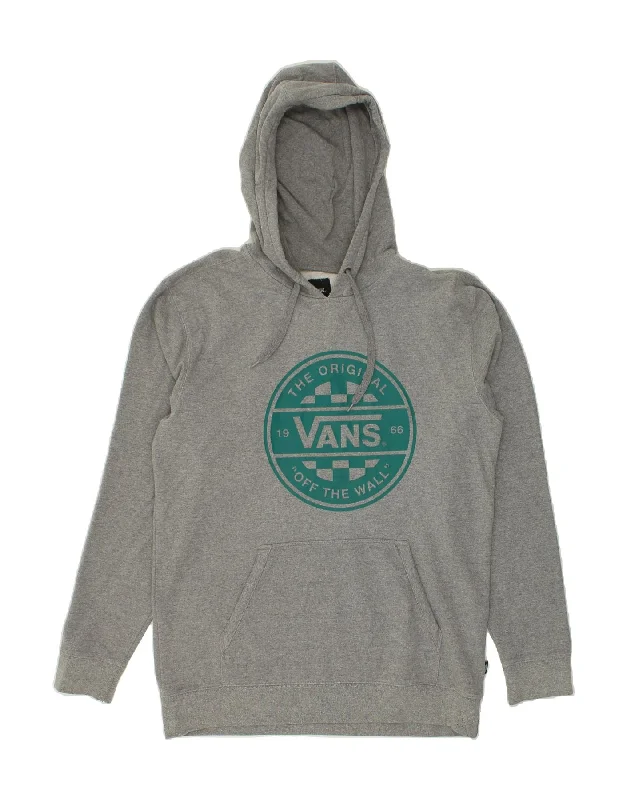 VANS Mens Graphic Hoodie Jumper Large Grey Cotton Hoodie with Cuffed Sleeves Snug Secure