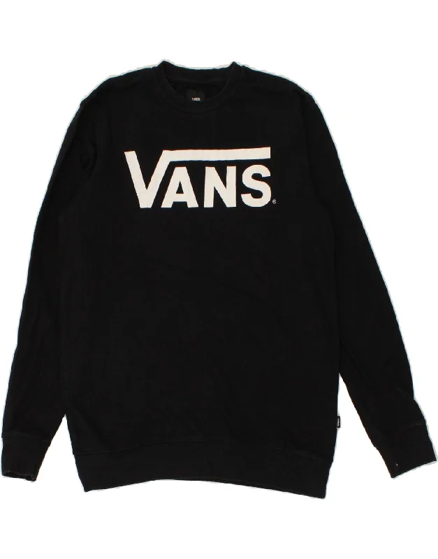 VANS Mens Graphic Sweatshirt Jumper Medium Black Cotton Hoodie with Typography Text Message