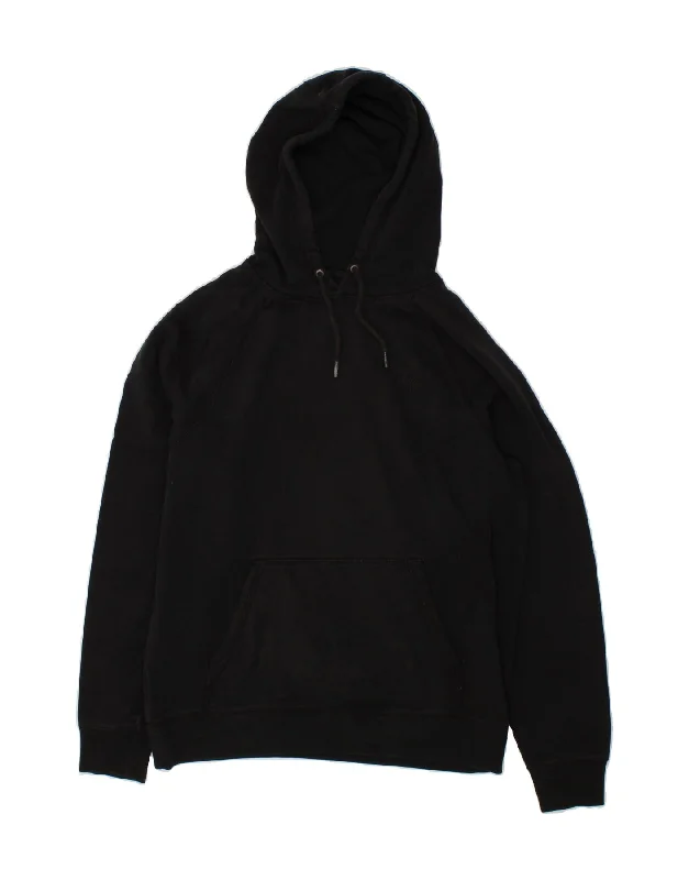 VANS Mens Hoodie Jumper Medium Black Cotton Hoodie with Hem Frayed Vintage Worn