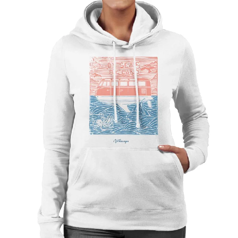 Volkswagen By Sea And Land Classic Campervan Women's Hooded Sweatshirt Hoodie with Strings Custom Fit Adjustable