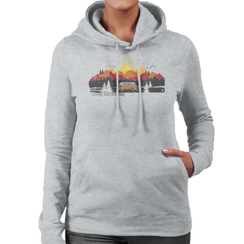 Volkswagen Camper Keep Exploring Sunrise In The Mountains Women's Hooded Sweatshirt Hoodie with Typography Text Message