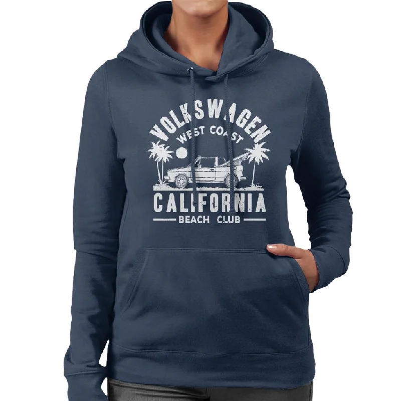 Volkswagen Convertible West Coast Of California Retro White Text Women's Hooded Sweatshirt Hoodie with Crew Neck Simple Timeless