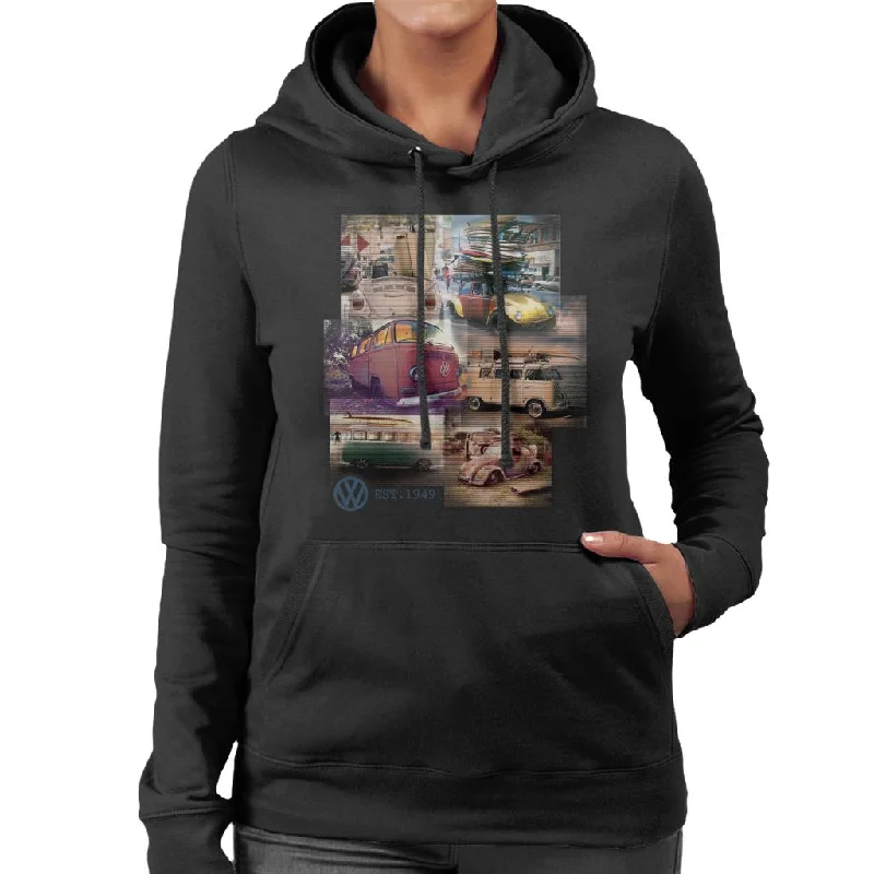 Volkswagen Montage Of Campervan And Beetle Women's Hooded Sweatshirt Hoodie with Rhinestones Sparkly Elegant