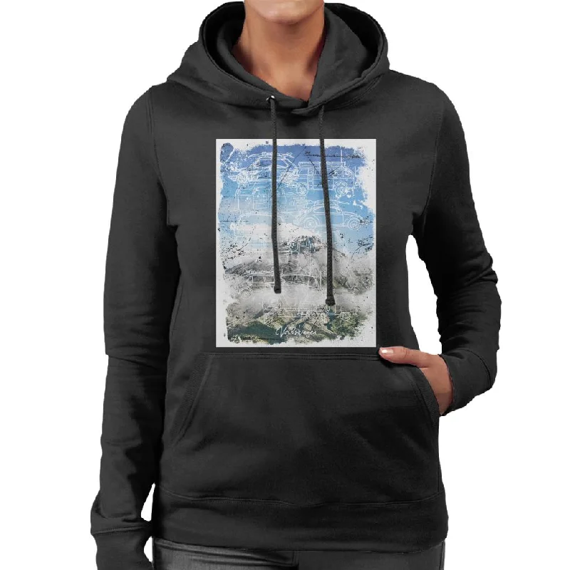 Volkswagen Outlines Mountain Of Clouds Women's Hooded Sweatshirt Hoodie Jacket Zipper Layering