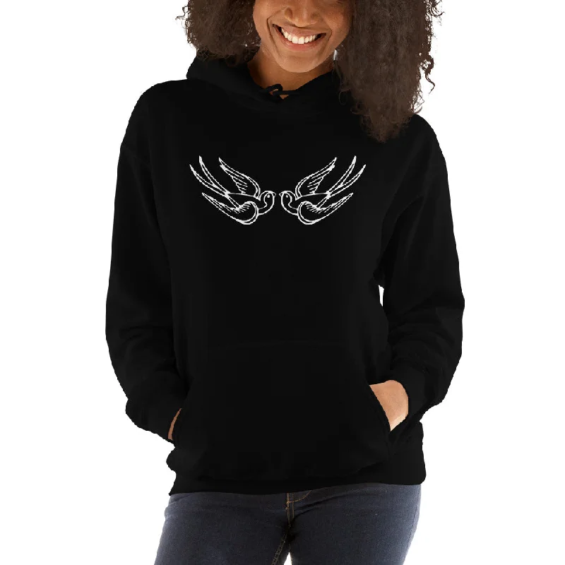 White Falling Sparrows Tattoo Style Bird Hoodie Sweatshirt Hoodie with Half-Zip Sporty Casual