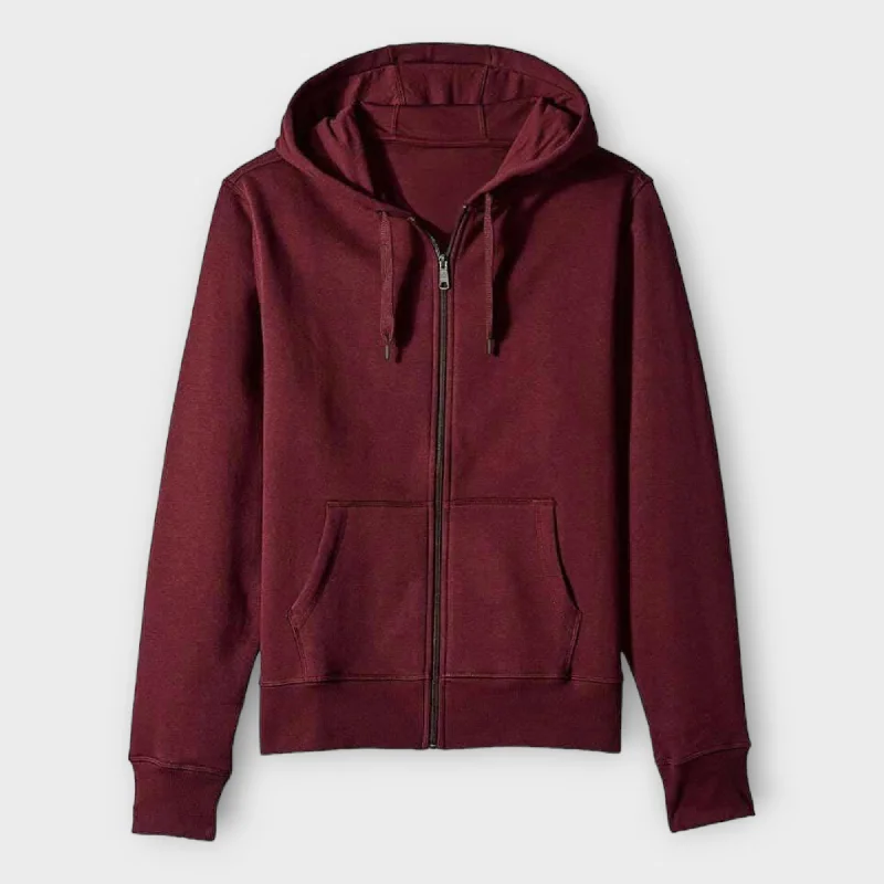 Winter Basic Maroon Zipper Hoodie Hoodie with Ribbed Hem Stretchable Secure