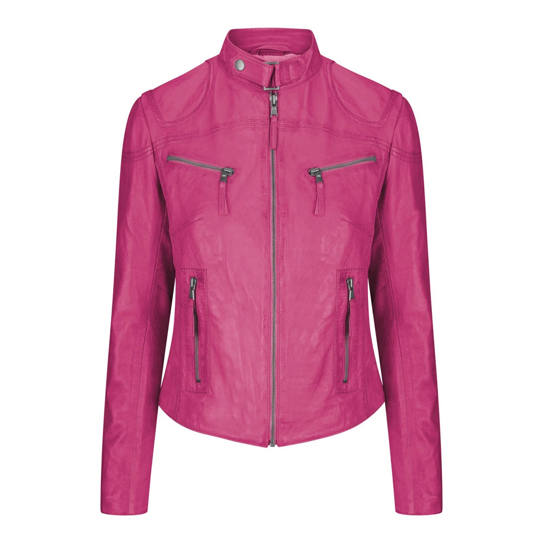 Women's Leather Fitted Biker Short Pink Jacket Lace Jacket Ribbed Jacket Sequined Jacket