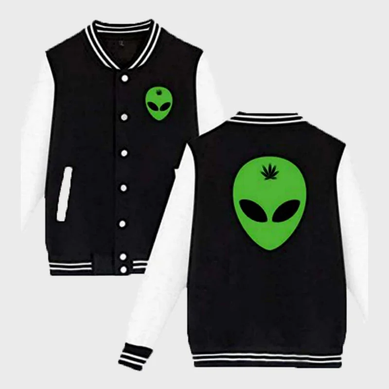 Alien Head Leaf Weed Varsity Halloween Jacket Rayon Fabric Velvet Fabric Corduroy Fabric