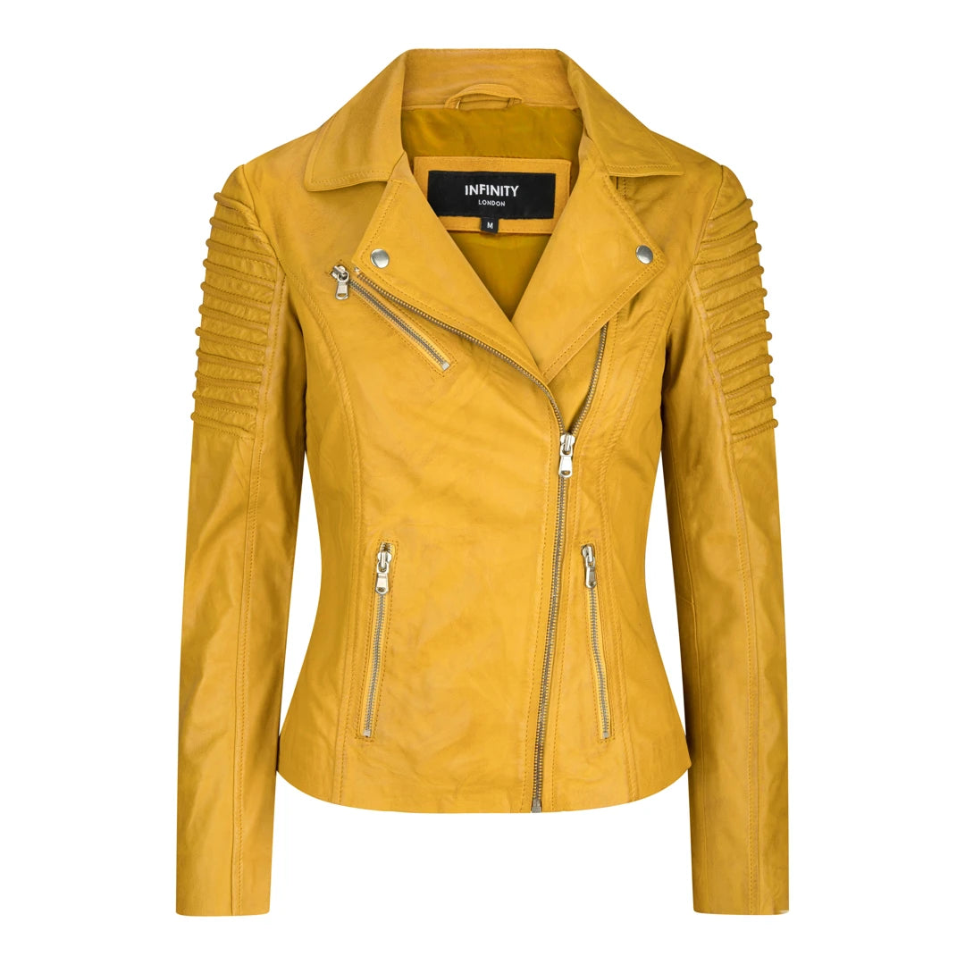 Women's Leather Yellow Biker Jacket Anorak Shell Jacket Lightweight Jacket