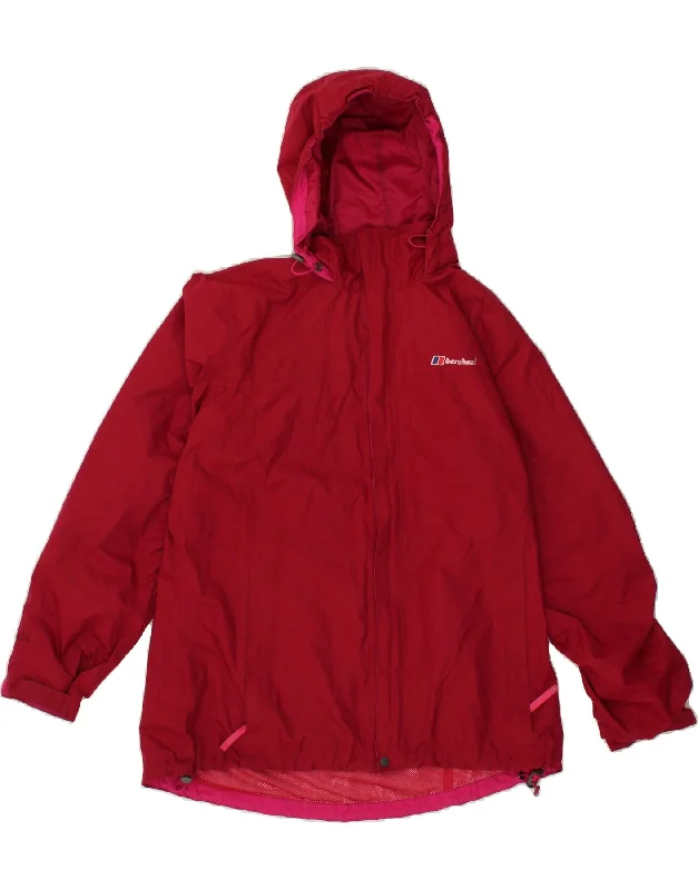 BERGHAUS Womens Hooded Rain Jacket UK 18 XL  Red Polyester Elasticated Jacket Padded Jacket Insulated Jacket