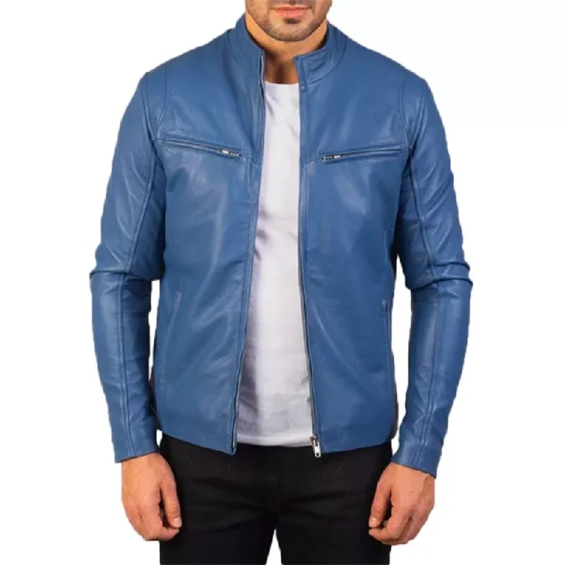 Blue Quilted Jacket Mens Bomber Jacket Anorak Windbreaker