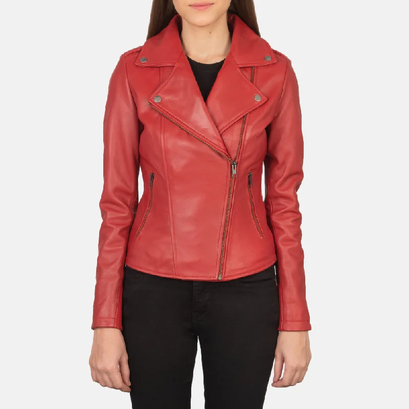 Women's Flashback Red Leather Biker Jacket Satin Jacket Silk Jacket Chiffon Jacket