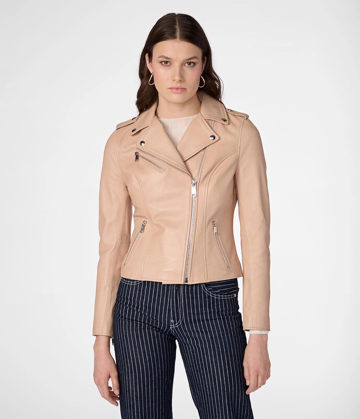 Serena Genuine Leather Moto Jacket Toggled Jacket Drawstring Jacket Belted Jacket