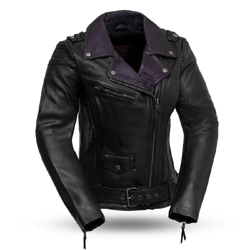 First Manufacturing FIL184CJS Women’s ‘The Iris’ Black Leather Motorcycle Jacket Anorak Shell Jacket Lightweight Jacket