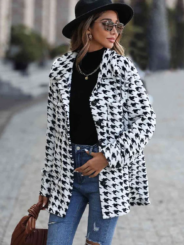 FZ Women's Houndstooth Button Down Jacket Jacket Blazer Coat