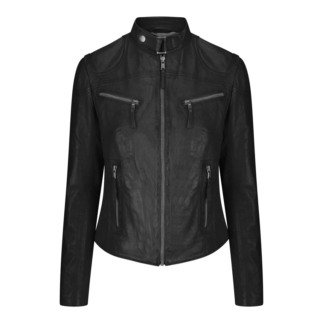 Women's Leather Fitted Biker Black Jacket Appliqued Jacket Beaded Jacket Sequined Jacket