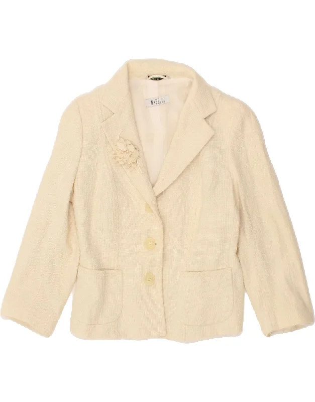 MARELLA Womens 3 Button Blazer Jacket UK 12 Medium Beige Cotton Ribbed Jacket Pleated Jacket Ruffled Jacket