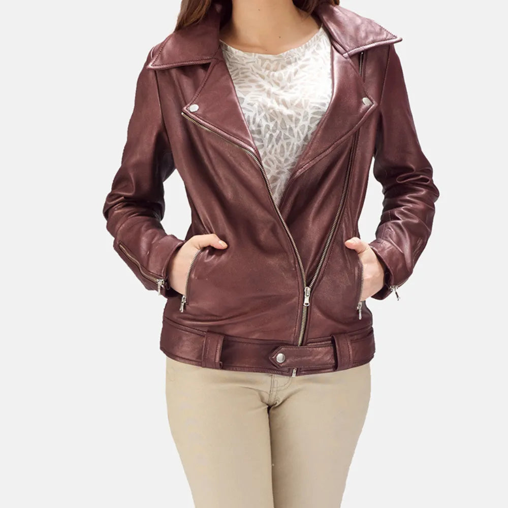 Maroon Leather Jacket Womens - Quilted viscose lining V-Neck Jacket Boat Neck Jacket Square Neck Jacket