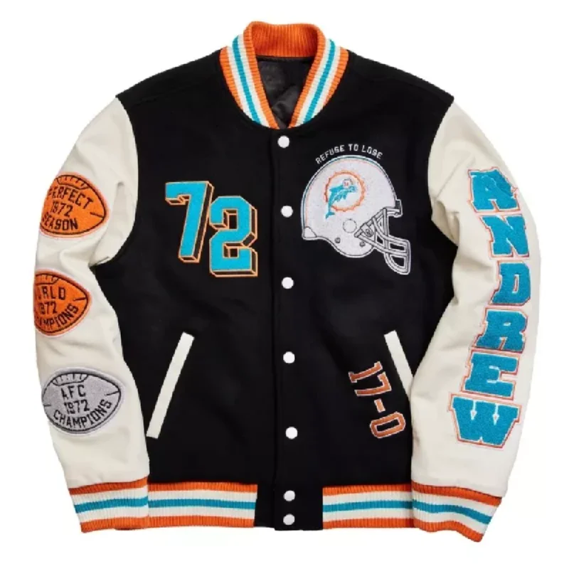 Black And White Miami Dolphins Jacket Nylon Fabric Polyester Fabric Spandex Fabric