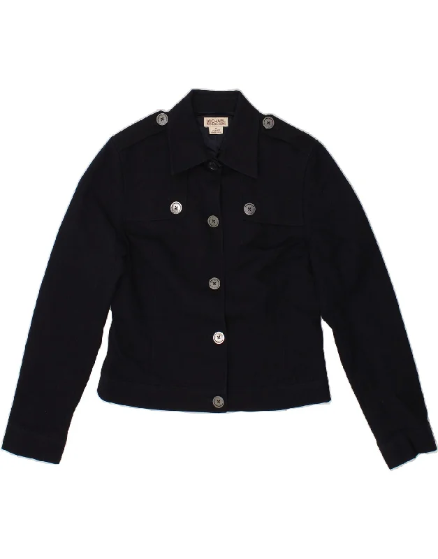 MICHAEL KORS Womens Military Jacket UK 12 Medium Navy Blue Cotton Embroidered Jacket Appliqued Jacket Beaded Jacket