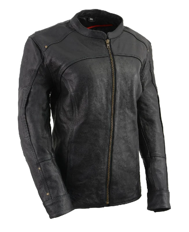 Milwaukee Leather ML8065 Women’s Long Premium Black Leather Jacket Satin Jacket Silk Jacket Chiffon Jacket