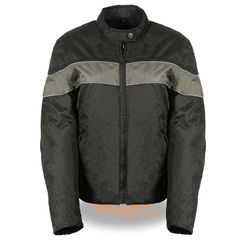 Milwaukee Leather SH2261 Women's Lightweight Black and Grey Textile Motorcycle Jacket with Reflective Piping Print Jacket Jacquard Jacket Patchwork Jacket