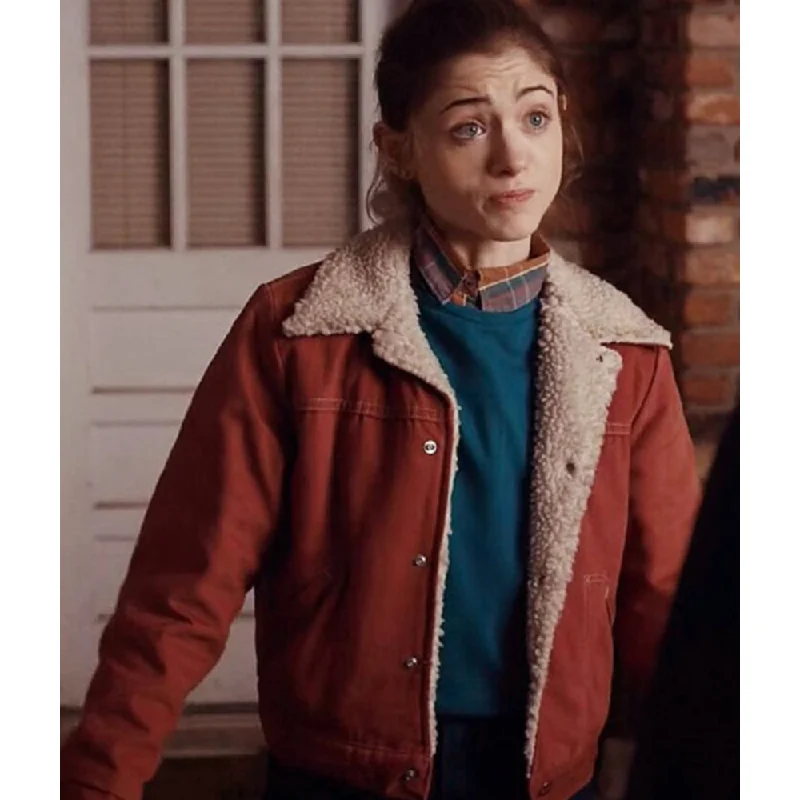 Nancy Wheeler Stranger Things Maroon Jacket Tiered Jacket Buttoned Jacket Zippered Jacket