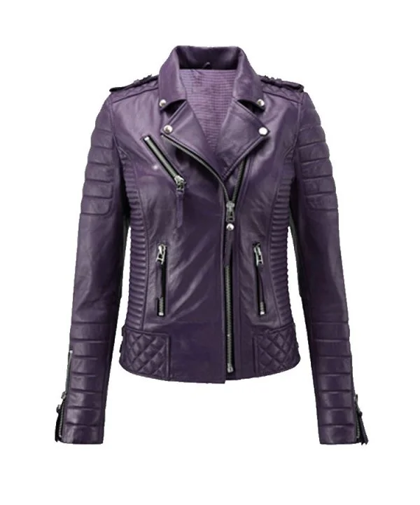 Women's Lambskin Leather Bomber Biker Jacket One-Shoulder Jacket Off-the-Shoulder Jacket Asymmetrical Jacket