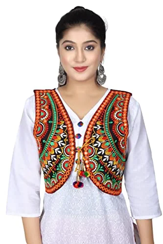 Shivam Fashion Cotton Embroidered Ethnic Jackets for Girls Women Ethnic Jackets for Office use, Every Festival and Occasion - Black (Size -Medium- Length-16, Chest (Burst)-38 Inch) Tiered Jacket Buttoned Jacket Zippered Jacket