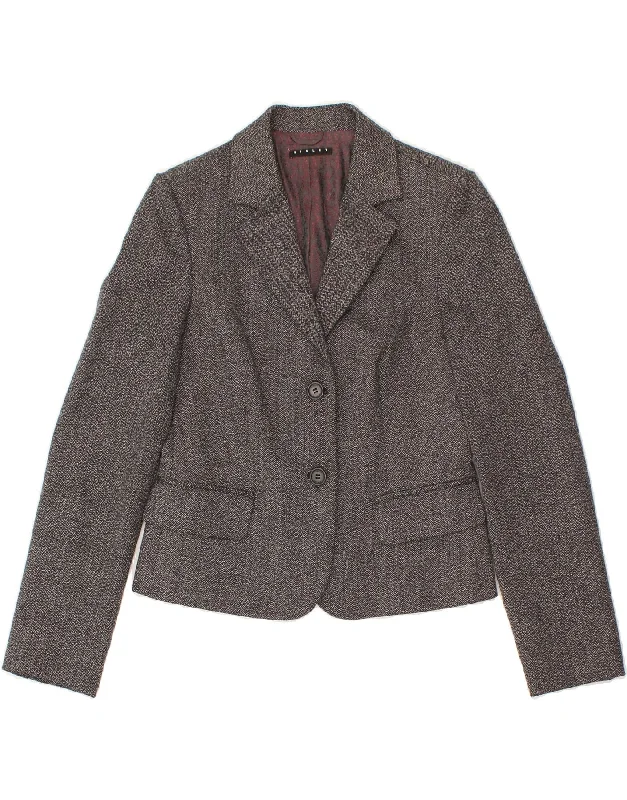 SISLEY Womens 2 Button Blazer Jacket IT 42 Medium Grey Wool Elasticated Jacket Padded Jacket Insulated Jacket