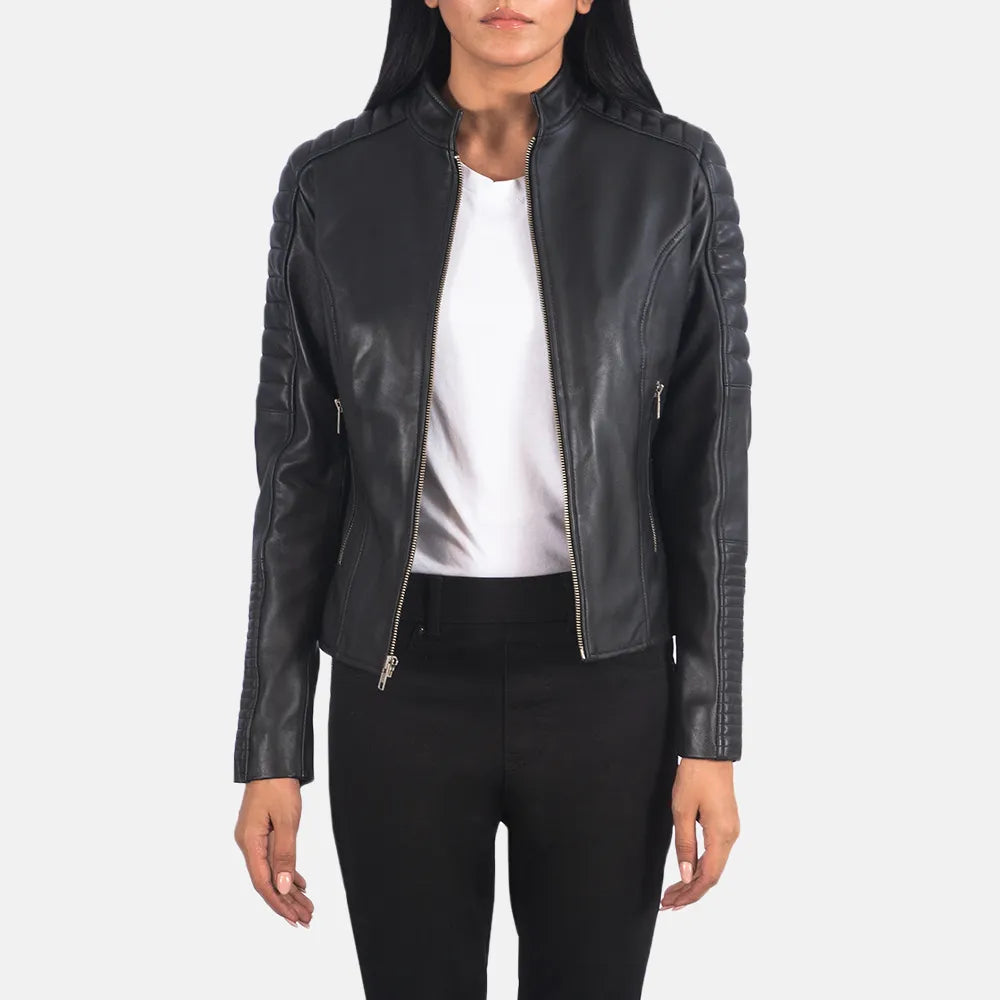 Women Biker Jacket with Zipper Cuffs Snapped Jacket Toggled Jacket Drawstring Jacket