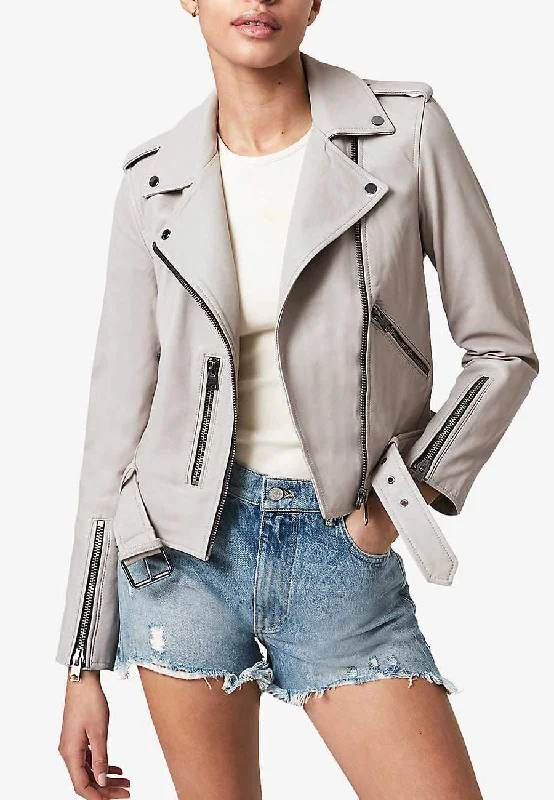 Women’s White Leather Biker Jacket Print Jacket Jacquard Jacket Embroidered Jacket