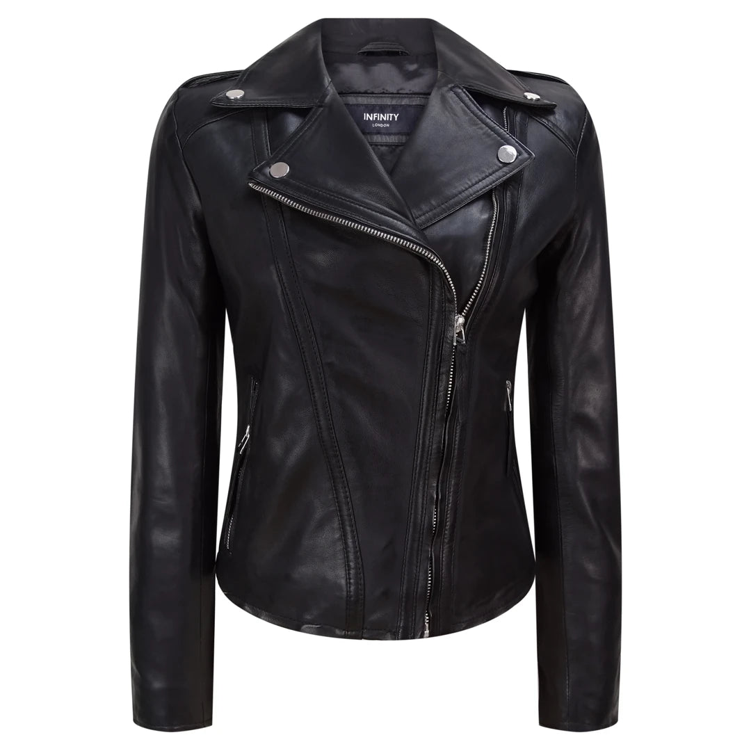 Women's Leather Jacket Classic Biker Black Leather Women's Jacket Hooded Jacket Caped Jacket Shawl Collar Jacket