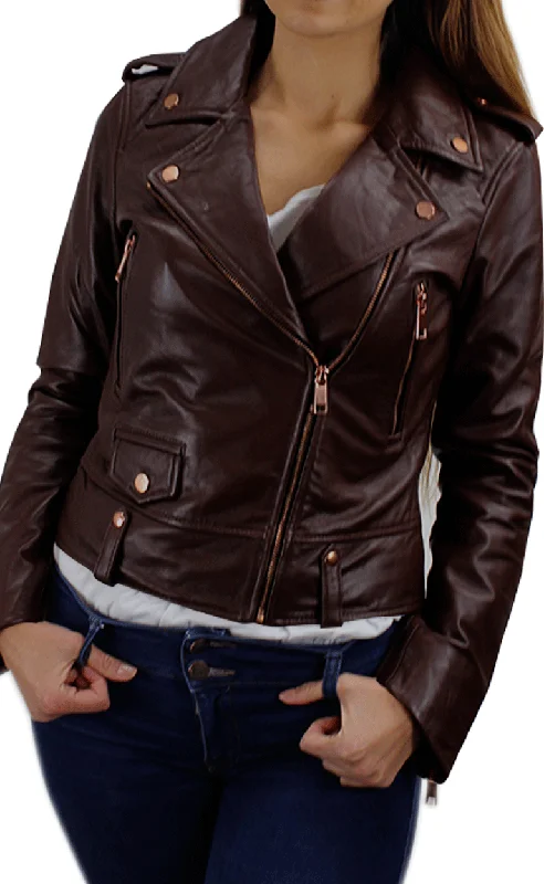 Women's Wine Red Leather Biker Jacket Appliqued Jacket Beaded Jacket Sequined Jacket