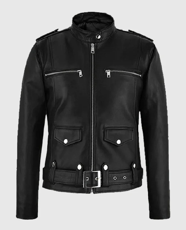 Women's Chic Rider Leather Jacket Belted Jacket Elasticated Jacket Padded Jacket