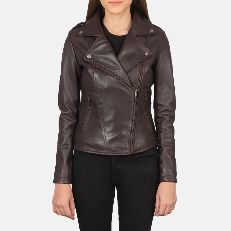 Women's Flashback  Chocolate Brown Biker Leather Jacket Zippered Jacket Buttoned Jacket Snapped Jacket