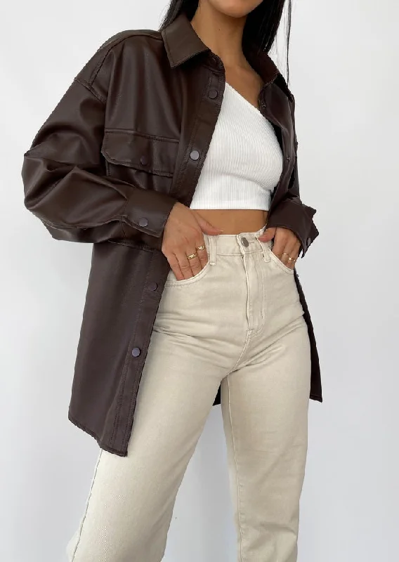 Women's Handmade Oversize Real Leather  Chocolate Brown Bomber Jacket Zip Front Button Front Snap Front