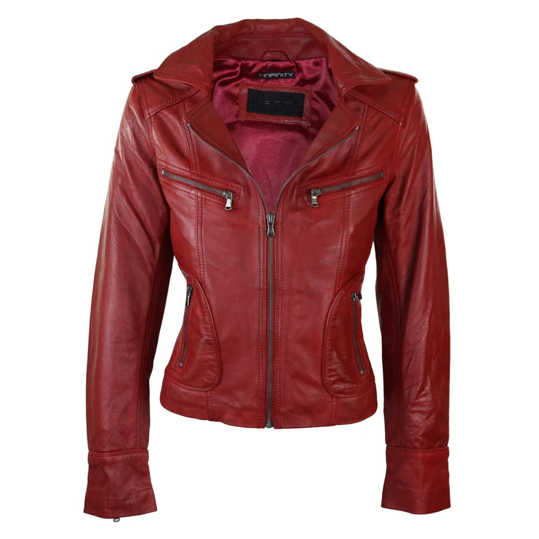 Women's Leather Short Slim Fit Biker Jacket Lace Jacket Ribbed Jacket Sequined Jacket