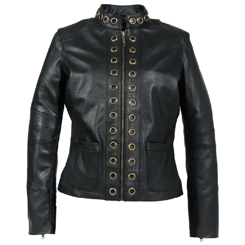 Women's Slim Fit Lambskin Steampunk Black Leather Jacket Satin Jacket Silk Jacket Chiffon Jacket