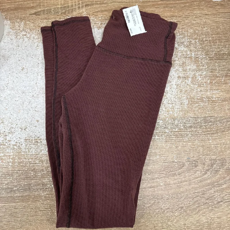 Alo - Waffle Leggings - MSRP $180: Burgundy-women-XS Elegant Satin Finish Leggings