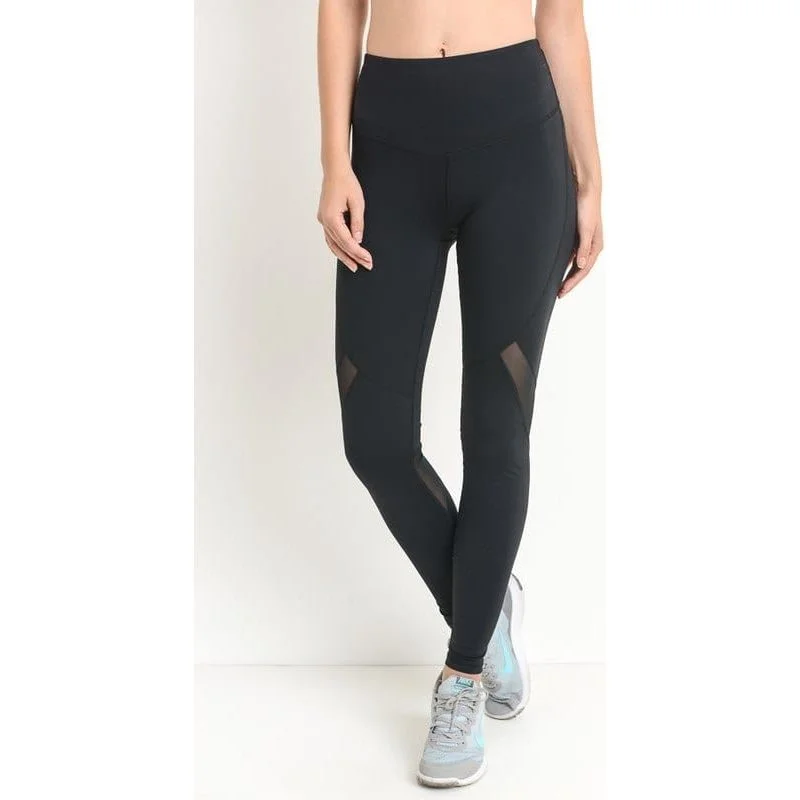 HIGH WAIST SLANTED MESH FULL LEGGINGS Elegant Printed Leggings with Pockets
