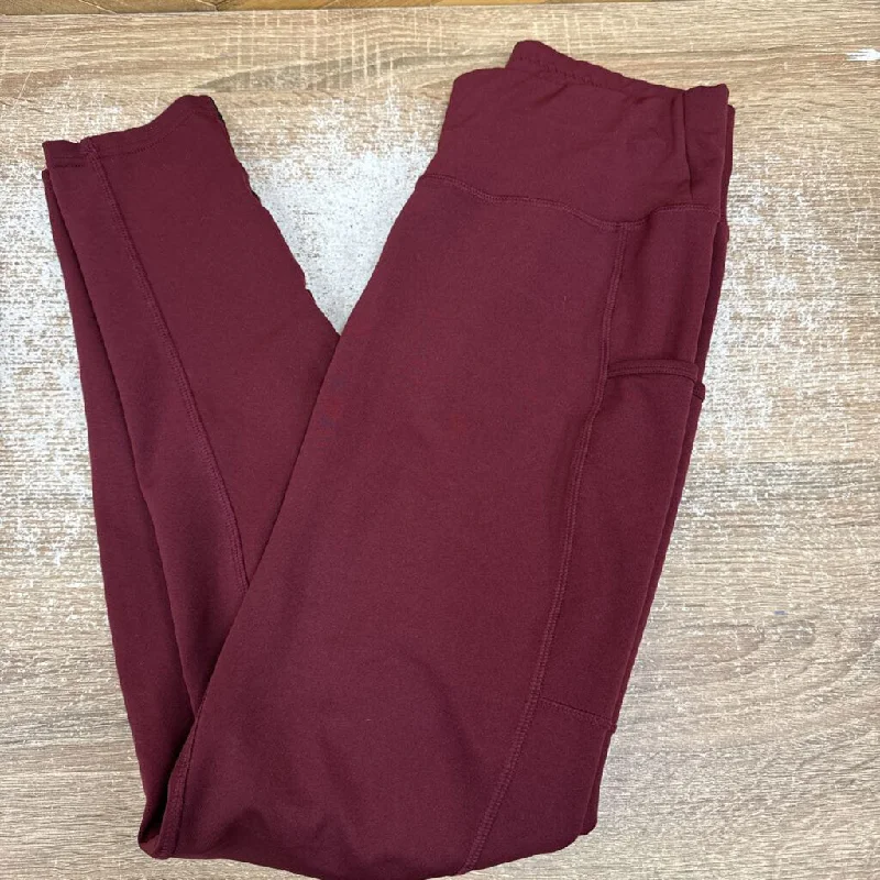 Pop Fit - Women's Leggings - MSRP $80: Maroon Red-women-LG Trendy Foil Finish Leggings