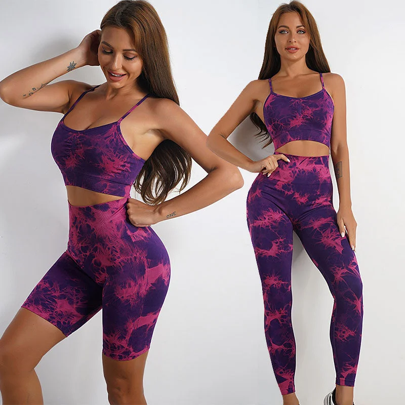 Tie Dye Seamless Yoga Set for Women: Sports Bra, Leggings, and Shorts Cozy Lounge Pants Leggings