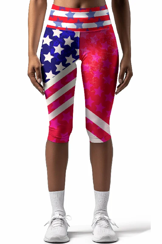 Americana Ellie Geometric Print Performance Yoga Capri Leggings Women Stylish Ankle-Length Leggings